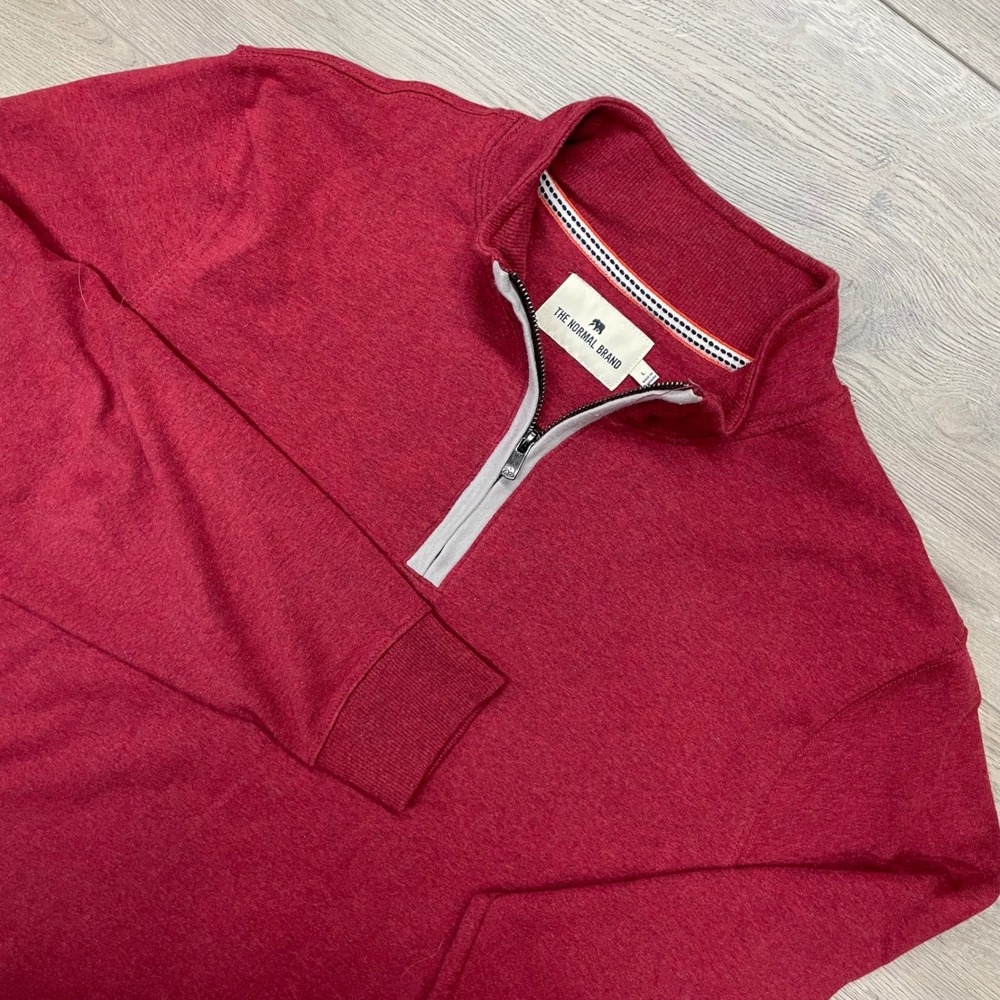 The Normal Brand Quarter Zip Pullover Mens Large Red Long Sleeve Sweatshirt